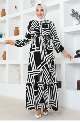 7107Sgs Striped Viscose Dress Black 17000