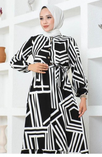 7107Sgs Striped Viscose Dress Black 17000