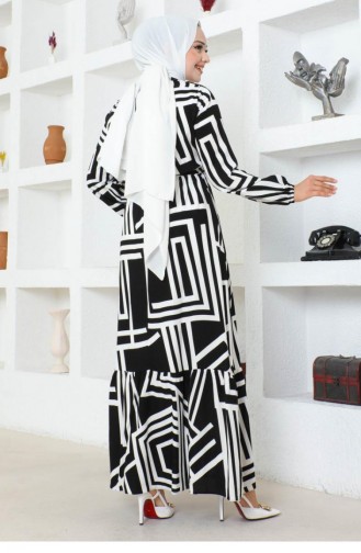 7107Sgs Striped Viscose Dress Black 17000