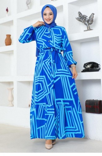 7107Sgs Robe En Viscose Rayée Saks Bleu 17001