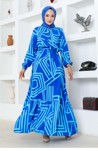 7107Sgs Striped Viscose Dress Saks Blue 17001