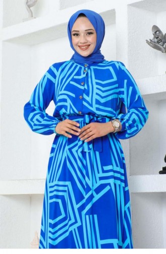 7107Sgs Robe En Viscose Rayée Saks Bleu 17001