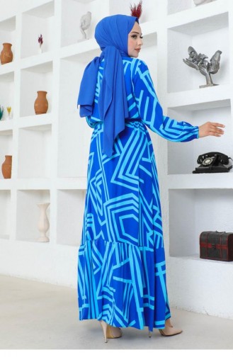 7107Sgs Robe En Viscose Rayée Saks Bleu 17001