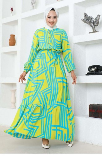 7107Sgs Striped Viscose Dress Acid 17002