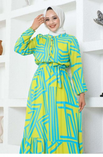 7107Sgs Striped Viscose Dress Acid 17002