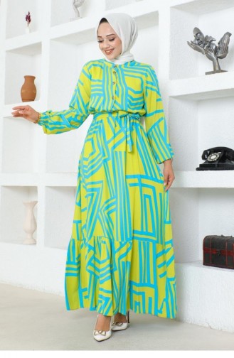 7107Sgs Striped Viscose Dress Acid 17002