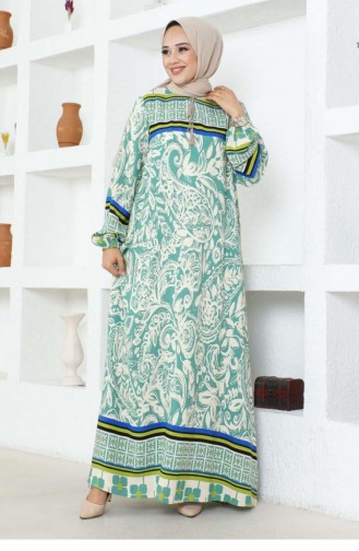 7108Sgs Tassel Detailed Viscose Dress Green 17003