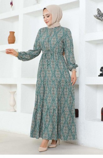 7109Sgs Robe En Viscose À Motifs À Lacets Vert 17007