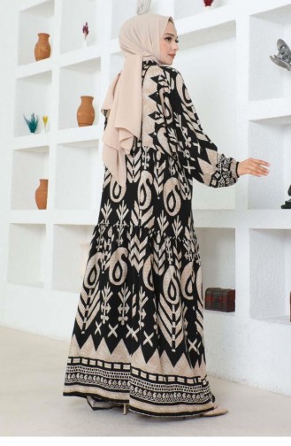 7105Sgs Ethnic Pattern Viscose Dress Black 17012