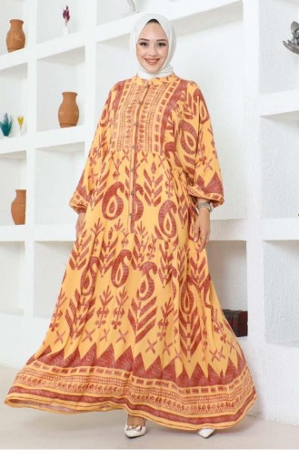 7105Sgs Ethnic Pattern Viscose Dress Yellow 17013