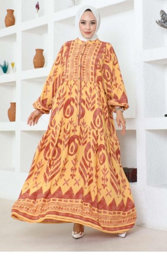 7105Sgs Ethnic Pattern Viscose Dress Yellow 17013