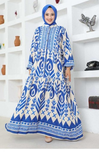7105Sgs Ethnic Pattern Viscose Dress Beige 17015