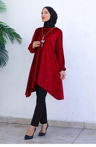 1771Cvn Asymmetric Model Velvet Tunic Claret Red 6782