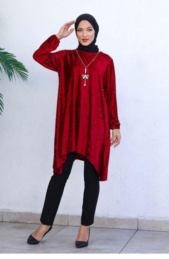 1771Cvn Asymmetric Model Velvet Tunic Claret Red 6782