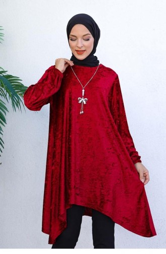 1771Cvn Asymmetric Model Velvet Tunic Claret Red 6782