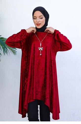 1771Cvn Asymmetric Model Velvet Tunic Claret Red 6782