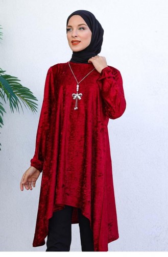 1771Cvn Asymmetric Model Velvet Tunic Claret Red 6782