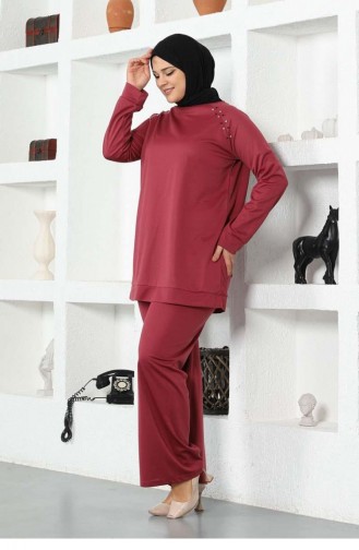 Embroidered Shoulders Tracksuit Set 2025-04 Dried Rose 2025-04