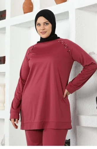 Embroidered Shoulders Tracksuit Set 2025-04 Dried Rose 2025-04