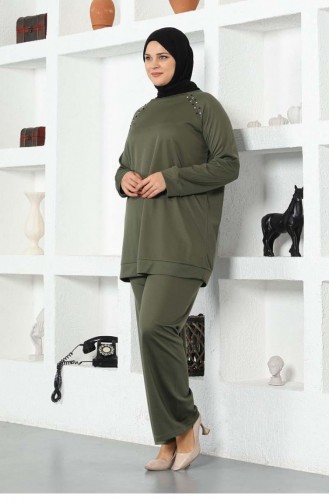 Embroidered Shoulders Tracksuit Set 2025-01 Khaki 2025-01