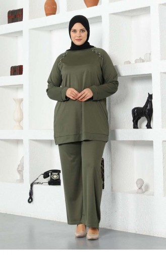 Embroidered Shoulders Tracksuit Set 2025-01 Khaki 2025-01