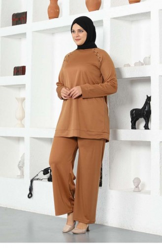 Embroidered Shoulders Tracksuit Set 2025-06 Tan 2025-06