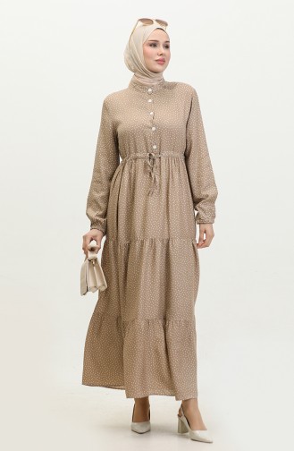 Kleid Mit Geraffter Taille Und Gepunktetem Muster 0372-01 Nerz 0372-01