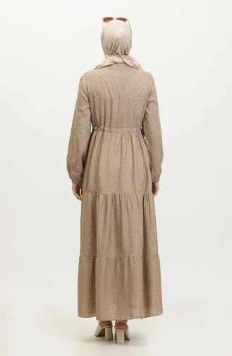 Polka Dot Pattern Gathered Waist Dress 0372-01 Mink 0372-01