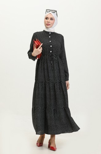 Polka Dot Pattern Gathered Waist Dress 0372-02 Black 0372-02