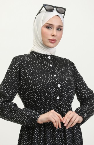 Robe à Taille Froncée à Motifs De Pois 0372-02 Noir 0372-02