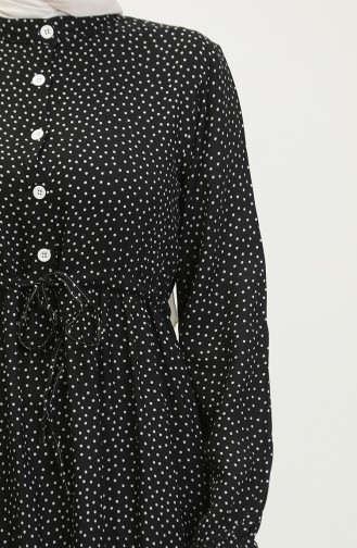 Robe à Taille Froncée à Motifs De Pois 0372-02 Noir 0372-02