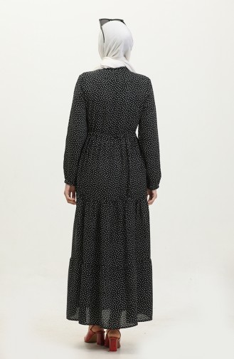 Robe à Taille Froncée à Motifs De Pois 0372-02 Noir 0372-02