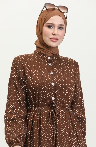 Polka Dot Pattern Gathered Waist Dress 0372-03 Brown 0372-03