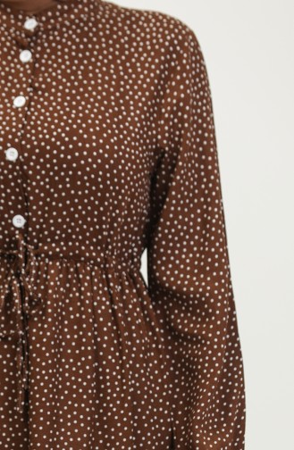 Polka Dot Pattern Gathered Waist Dress 0372-03 Brown 0372-03