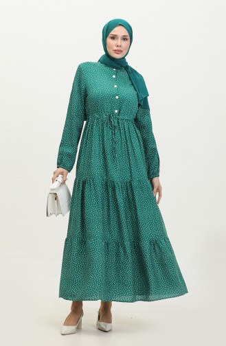 Polka Dot Pattern Gathered Waist Dress 0372-04 Emerald Green 0372-04