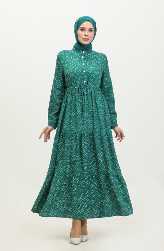 Robe à Taille Froncée à Motifs Pois 0372-04 Vert Emeraude 0372-04