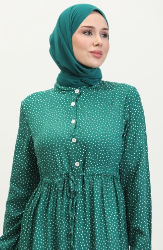 Robe à Taille Froncée à Motifs Pois 0372-04 Vert Emeraude 0372-04