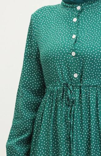 Robe à Taille Froncée à Motifs Pois 0372-04 Vert Emeraude 0372-04