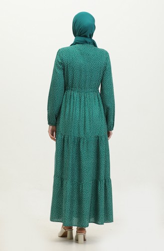 Robe à Taille Froncée à Motifs Pois 0372-04 Vert Emeraude 0372-04