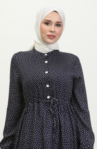 Polka Dot Pattern Gathered Waist Dress 0372-05 Navy Blue 0372-05