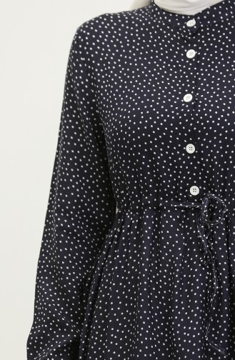 Polka Dot Pattern Gathered Waist Dress 0372-05 Navy Blue 0372-05