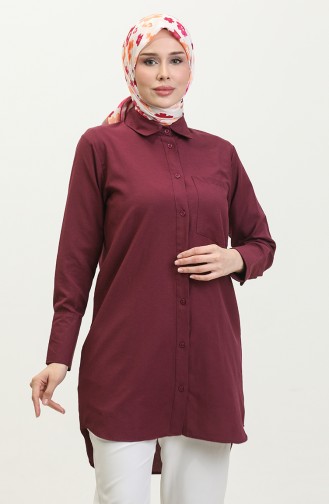 Düğmeli Tunik 4820-07 Mürdüm