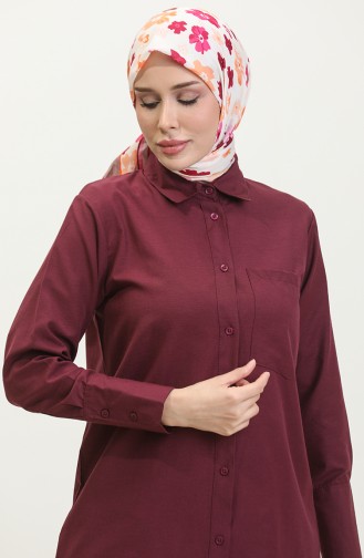 Düğmeli Tunik 4820-07 Mürdüm