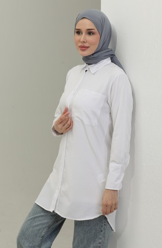 Düğmeli Tunik 4820-09 Beyaz