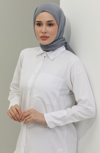 Düğmeli Tunik 4820-09 Beyaz