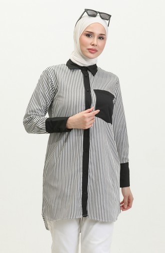 Striped Garnished Tunic 4821-03 Black 4821-03