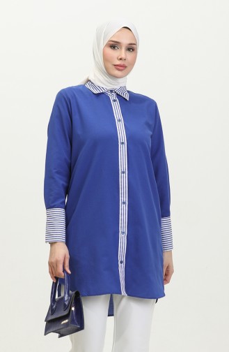 Çizgili Garnili Tunik 4823-01 Saks