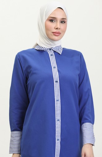 Çizgili Garnili Tunik 4823-01 Saks