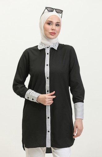 Striped Garnished Tunic 4823-04 Black 4823-04