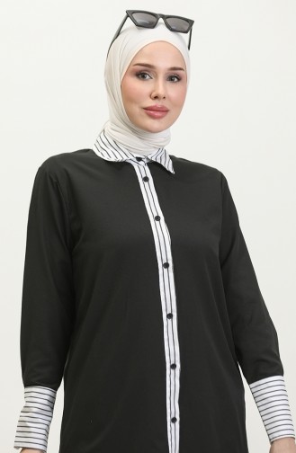 Striped Garnished Tunic 4823-04 Black 4823-04